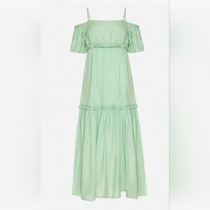 Carol Bassi Maxi Tiered Dress Women Sz 36 Green Linen Cottagecore Milkmaid